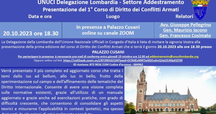 20 ottobre 2023: presentazione del Corso di Diritto Internazionale dei Conflitti Armati